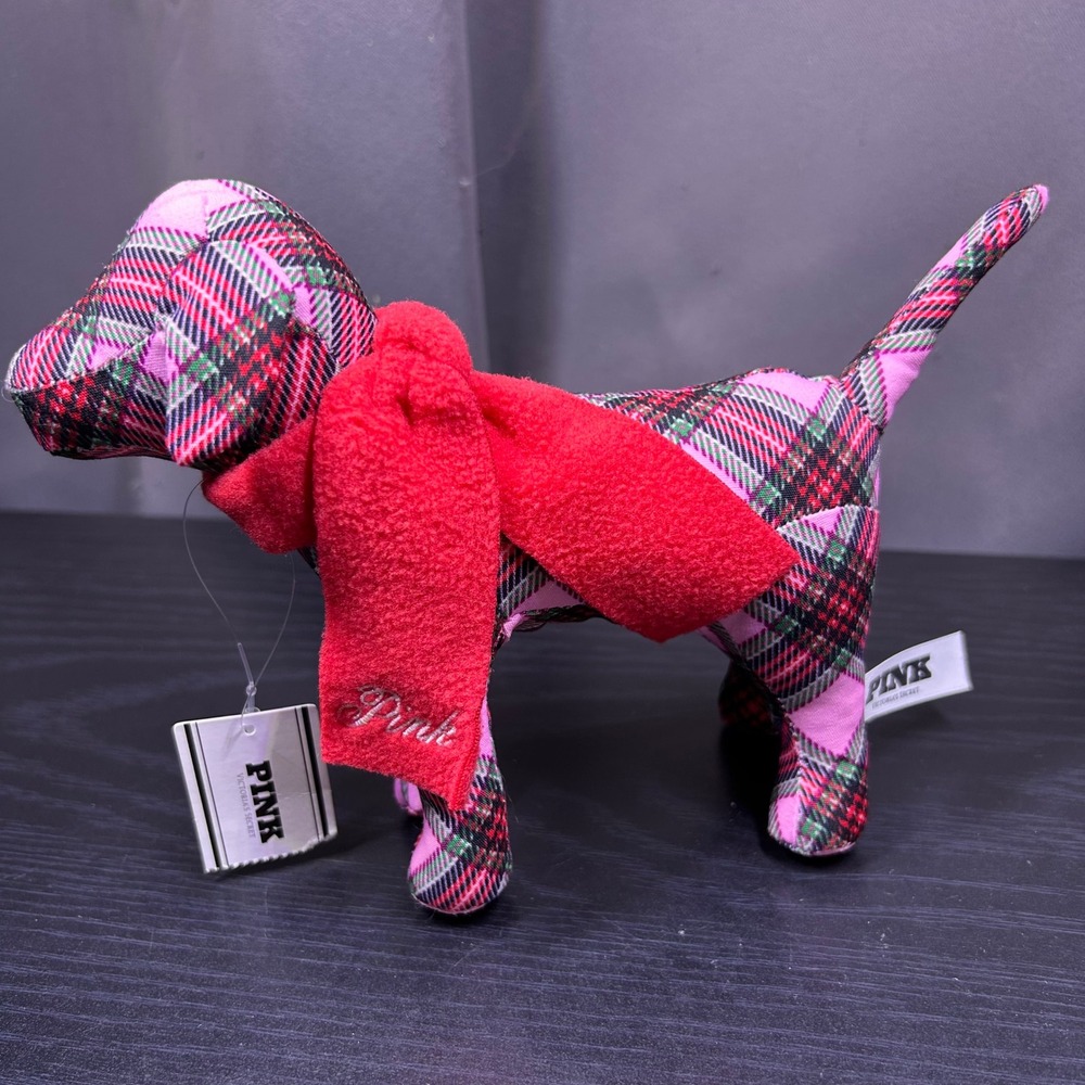 NWT Victoria's Secret PINK 2025 Holiday Plaid Mini Dog Red Scarf Plush 27199802